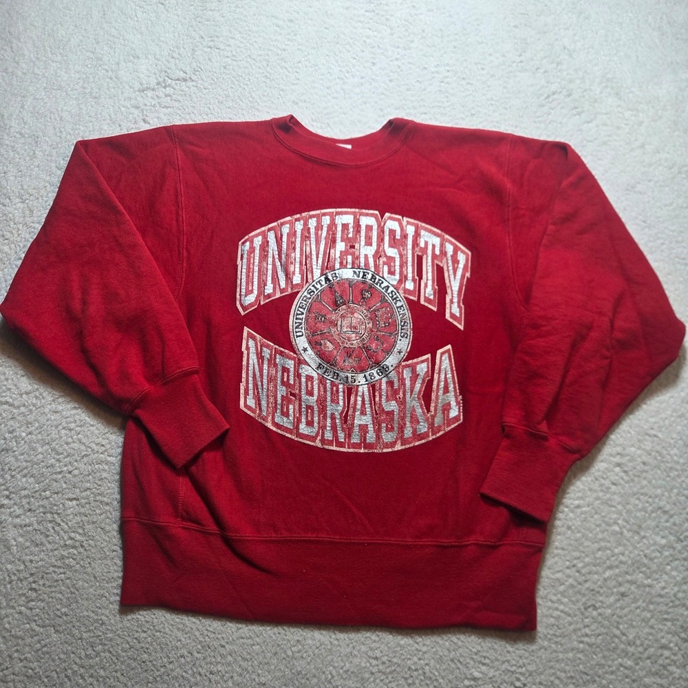 VTG 80s Champion Sweatshirt Mens Large Red Nebraska University Reverse Weave